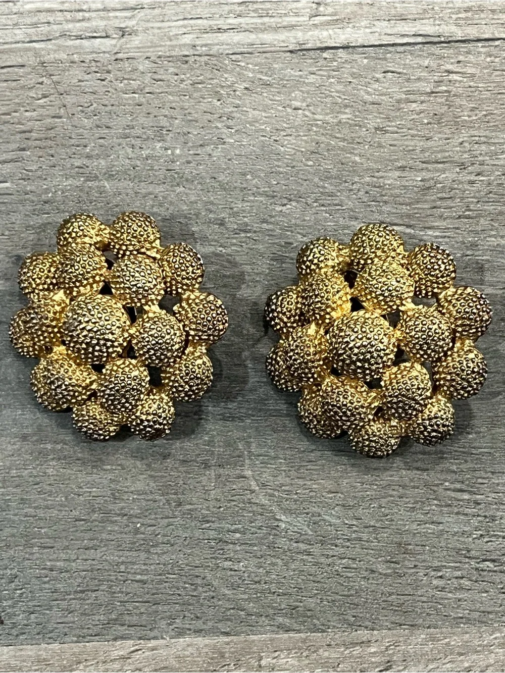 Gold Textured Cluster Clip-On Earrings - Women Accessories